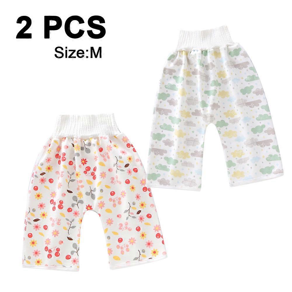 2Pcs Quit Diaper Training Pants - Diaper Pants Green Cloud + Cherry M (0-4 Years)