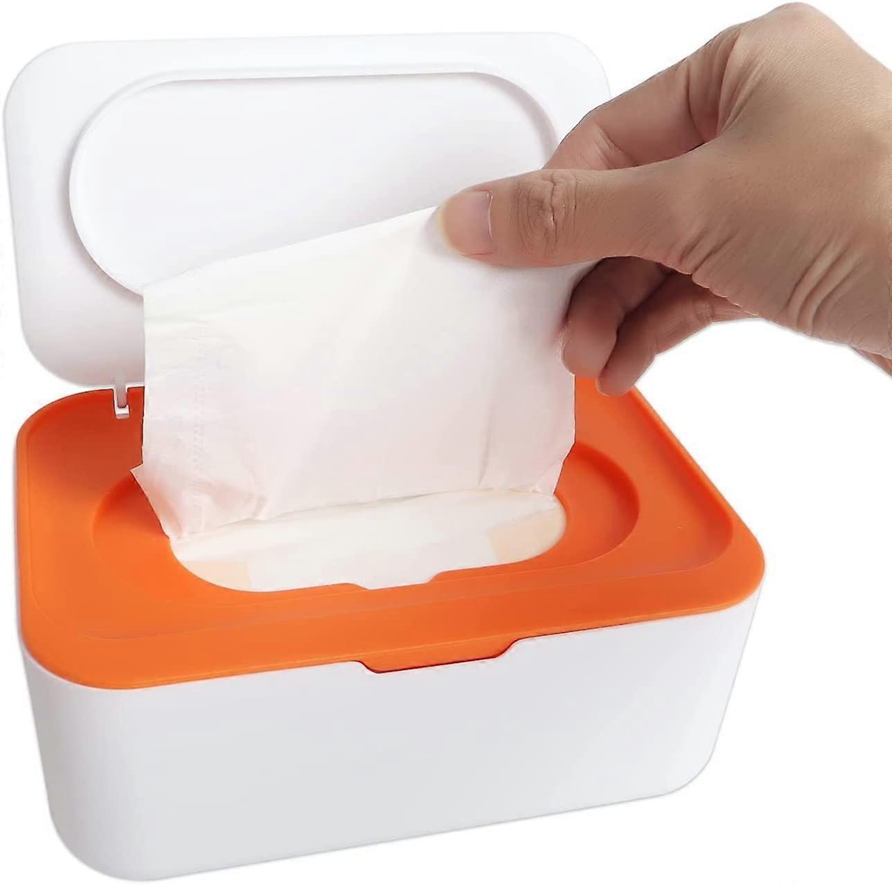 Wet Tissue Box. Storage Box, Wipes Case, Tissue Box with Lid, Baby Towel Box Keeps Wipes Fresh (Orange)
