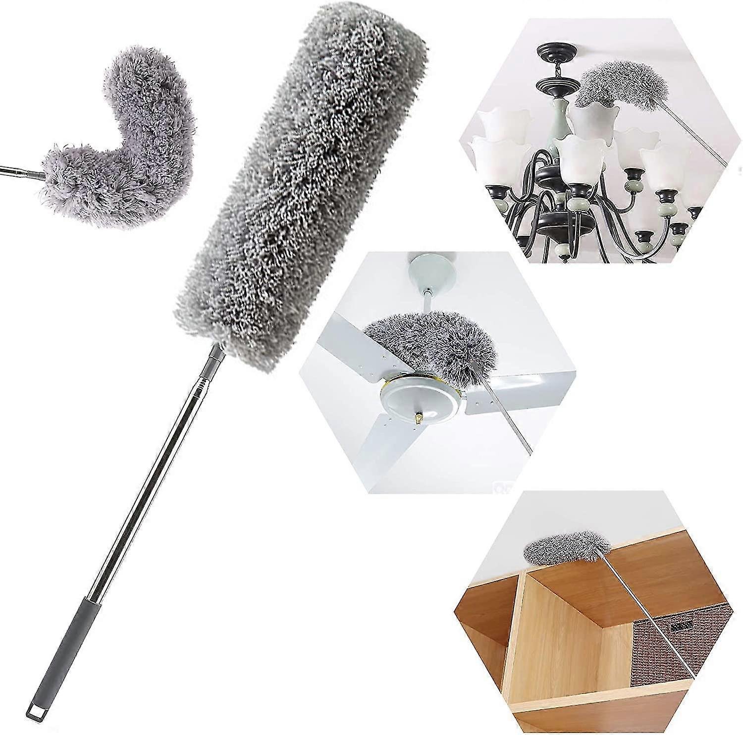 Upgraded Microfiber Duster For Cleaning With Extension Pole(stainless Steel)31.5-100 Inch, With Bendable Head. Cleaner With Long Extendable Handle For