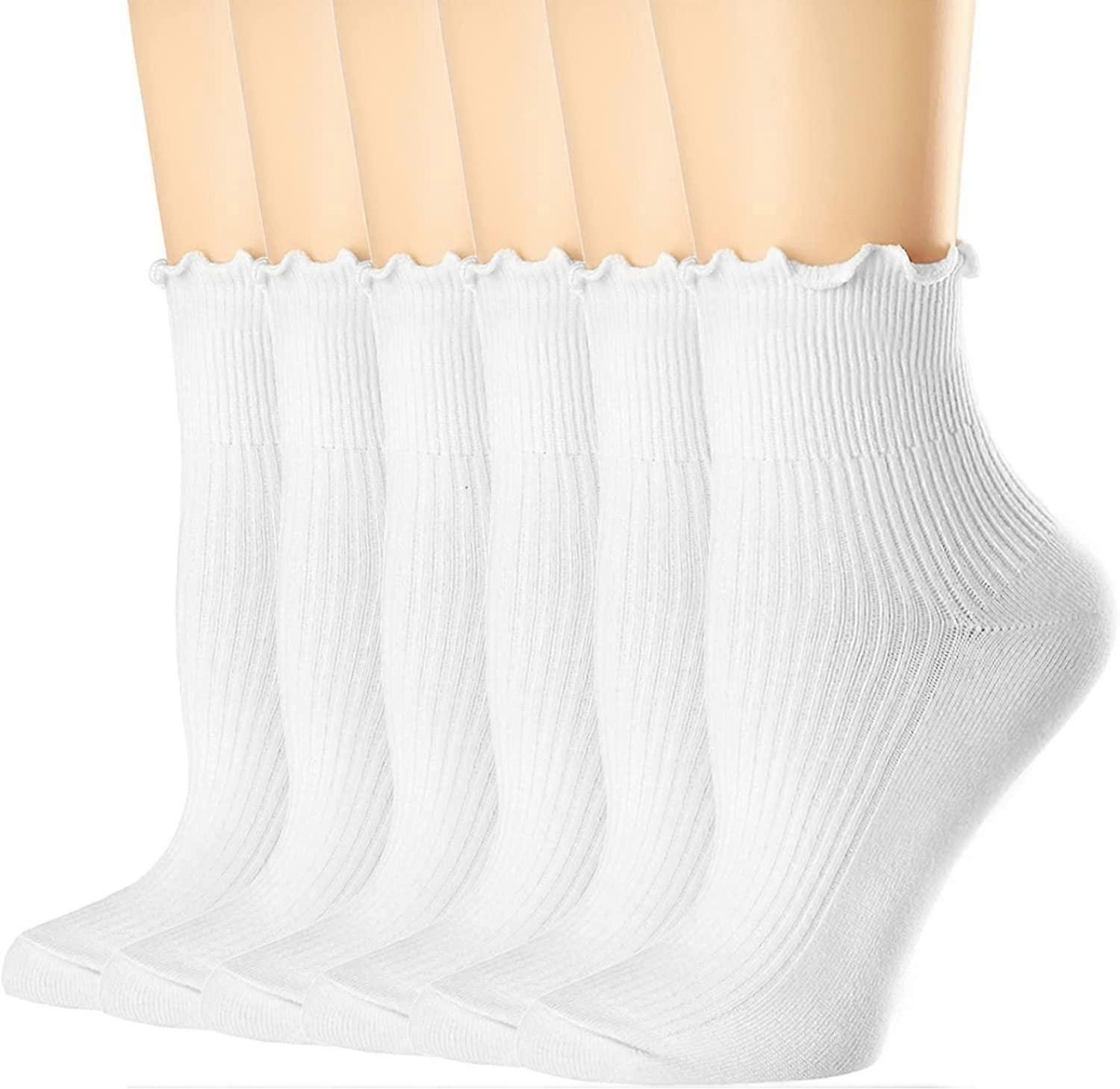 Womens Ruffle Socks, Cute Turn-Cuff Cotton Ankle Socks