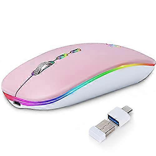 LED Wireless Mouse, Slim Rechargeable Silent Bluetooth Mouse, Portable USB Optical 2.4G Wireless Bluetooth Two Mode Computer Mice with USB Receiver an