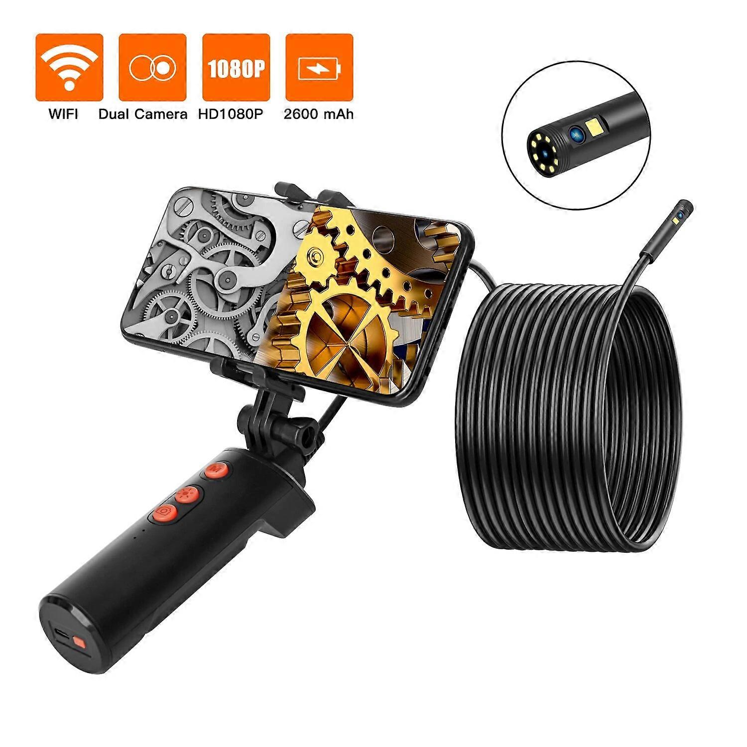 F280 Dual Lens Camera WIFI Inspection Endoscope HD1080P 8MM Rigid Cable Snake Tube Waterproof Borescope for Android Iphone
