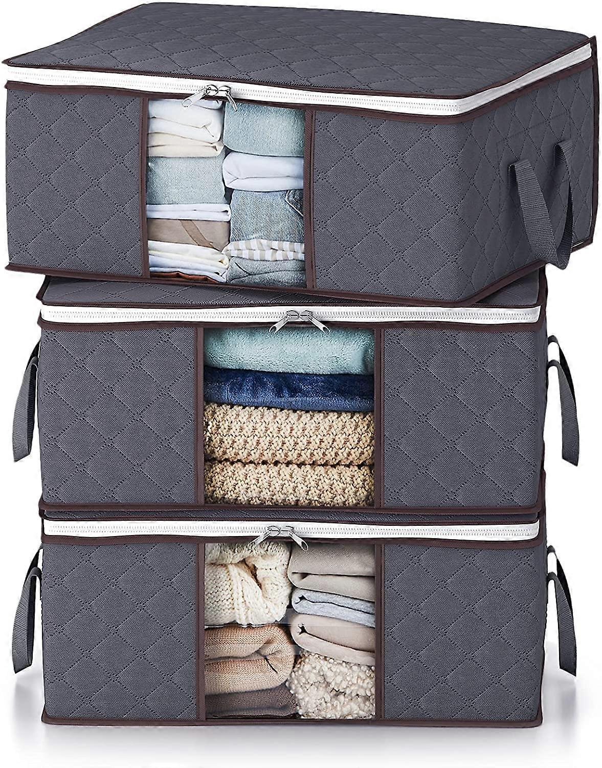Grey1  Large Capacity Clothes Storage Bag Organizer with Reinforced Handle Thick Fabric for Comforters, Blankets, Bedding, Foldable with Sturdy Zipper