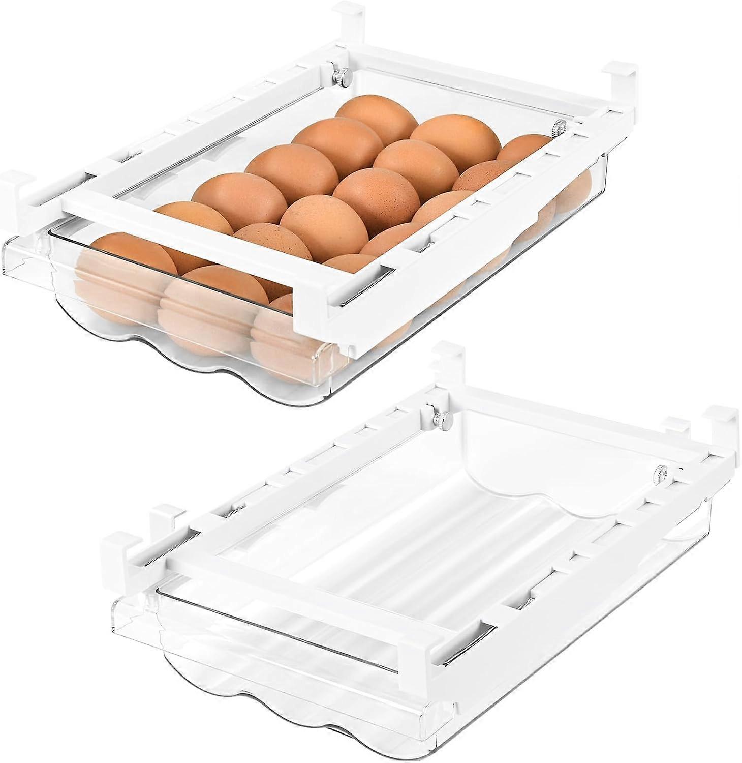 2 Confezione Portauova Frigorifero, Scatola Portauova Frigorifero Scatola Portauova Estraibile con Maniglia Cassetto Uova Trasparente per Frigorifero
