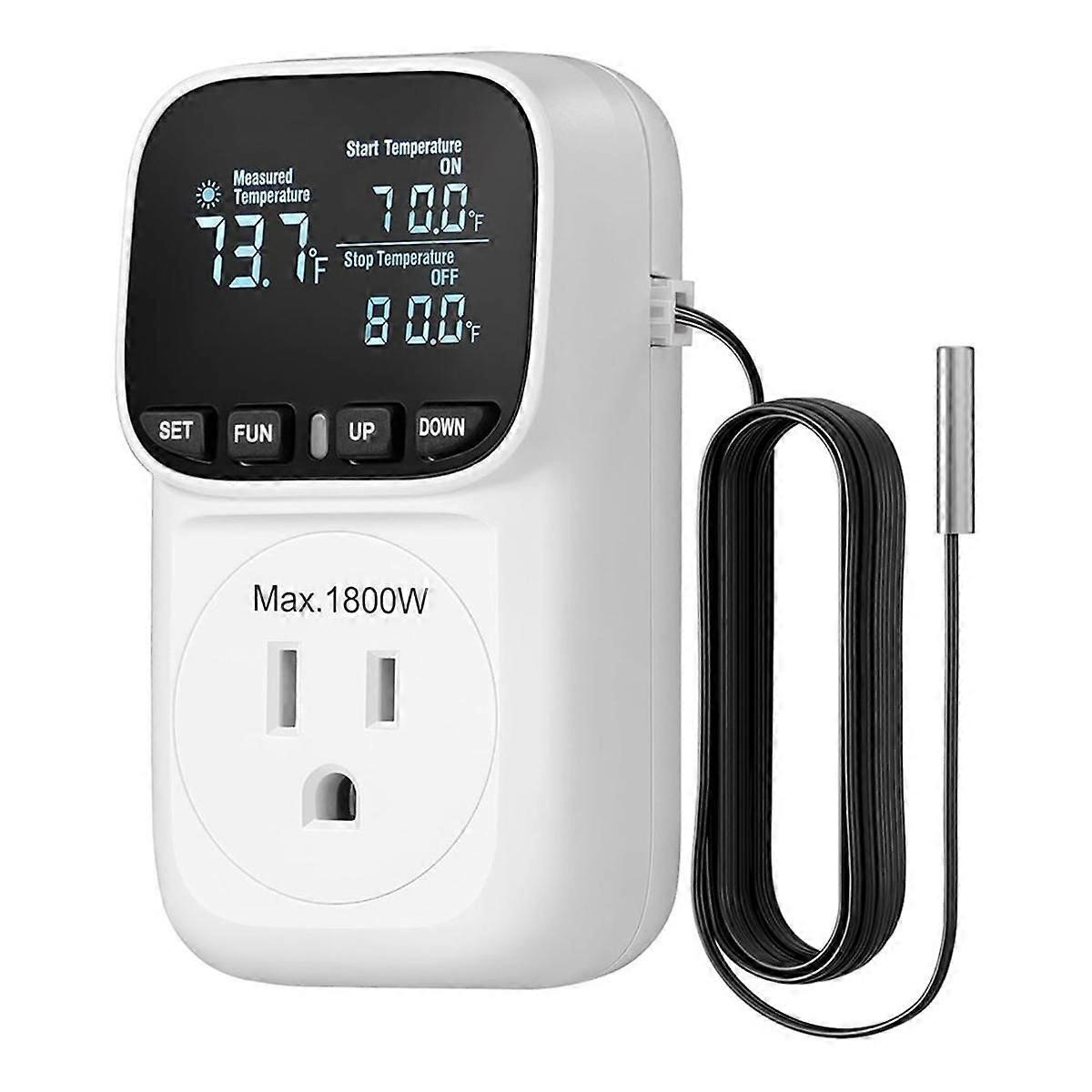 Digital Temperature Controller,15A/1800W Thermostat Outlet Plug,-40-210, Cyclic Timing/Countdown,