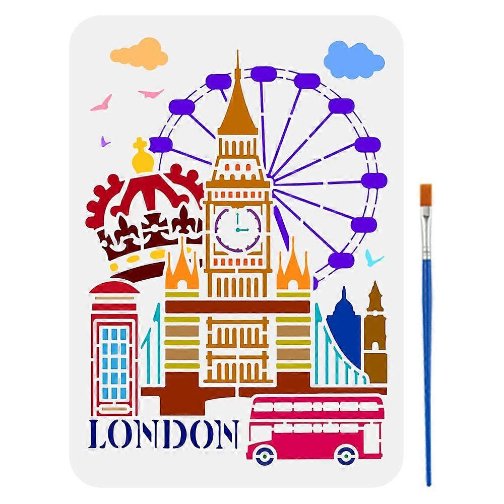 1Pc Plastic Hollow Out Drawing Painting Stencils Templates for Painting on Scrapbook Fabric Tiles Floor Furniture Wood with 1Pc Plastic Paint Brush Bu