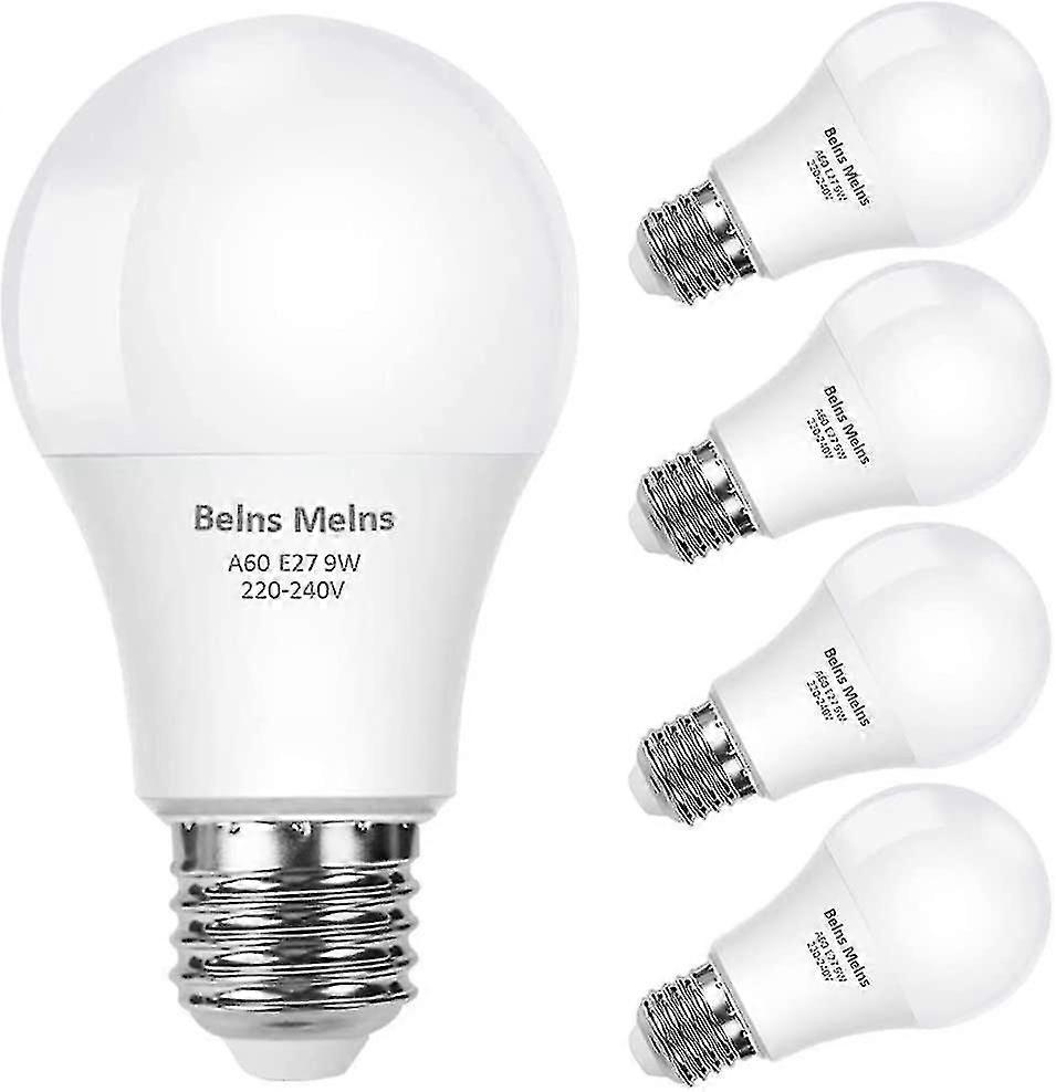حزمة Kryc من 5 لمبات E27 LED مع قاعدة لولبية من Edison ، 9 واط (أي ما يعادل 60 واط) ، أبيض بارد 6500 كيلو