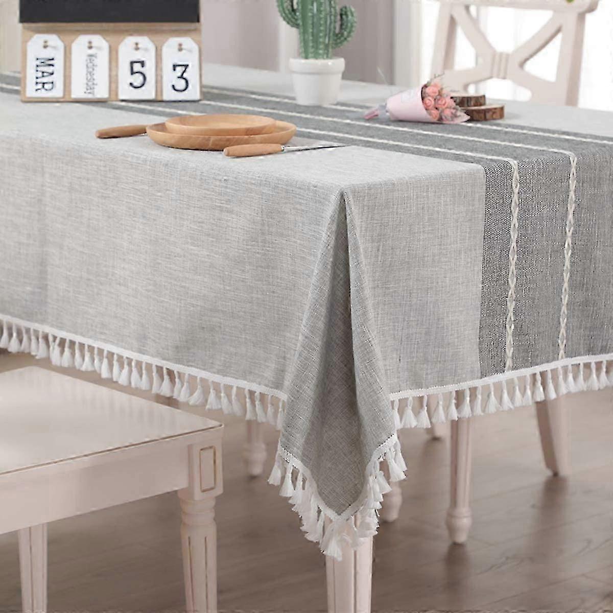 Tablecloth Rectangle Table Cloth Cotton Linen Wrinkle Free, Tassel Tablecloths Washable Table Cover for Kitchen Dinning Party (Grey, 140x140cm(55x55in