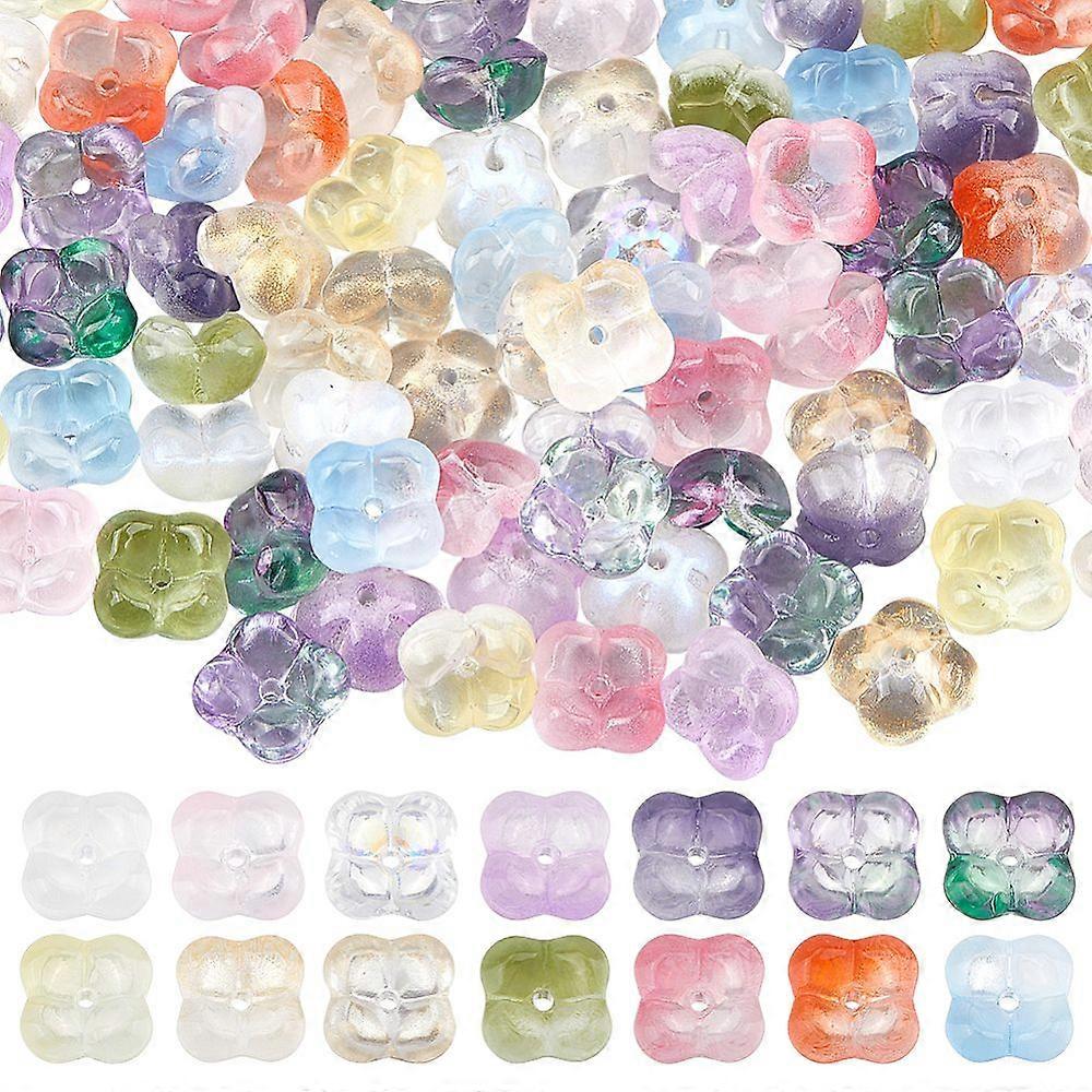 112Pcs 14 Colors Transparent Handmade Lampwork Beads Gradient Color 4-Petal Flower Mixed Color 10x10x6mm Hole: 1.4mm 8pcs/color