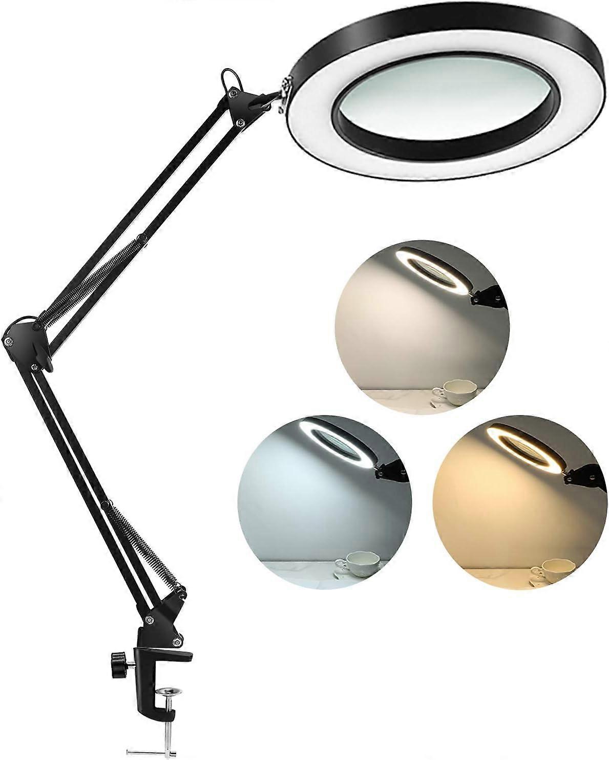 LED Magnifying Lamp with Clamp, 1,500 Lumens Stepless Dimmable, 3 Color Modes, 5-Diopter 4.3″ Real Glass Lens, Adjustable Swivel Arm Lighted