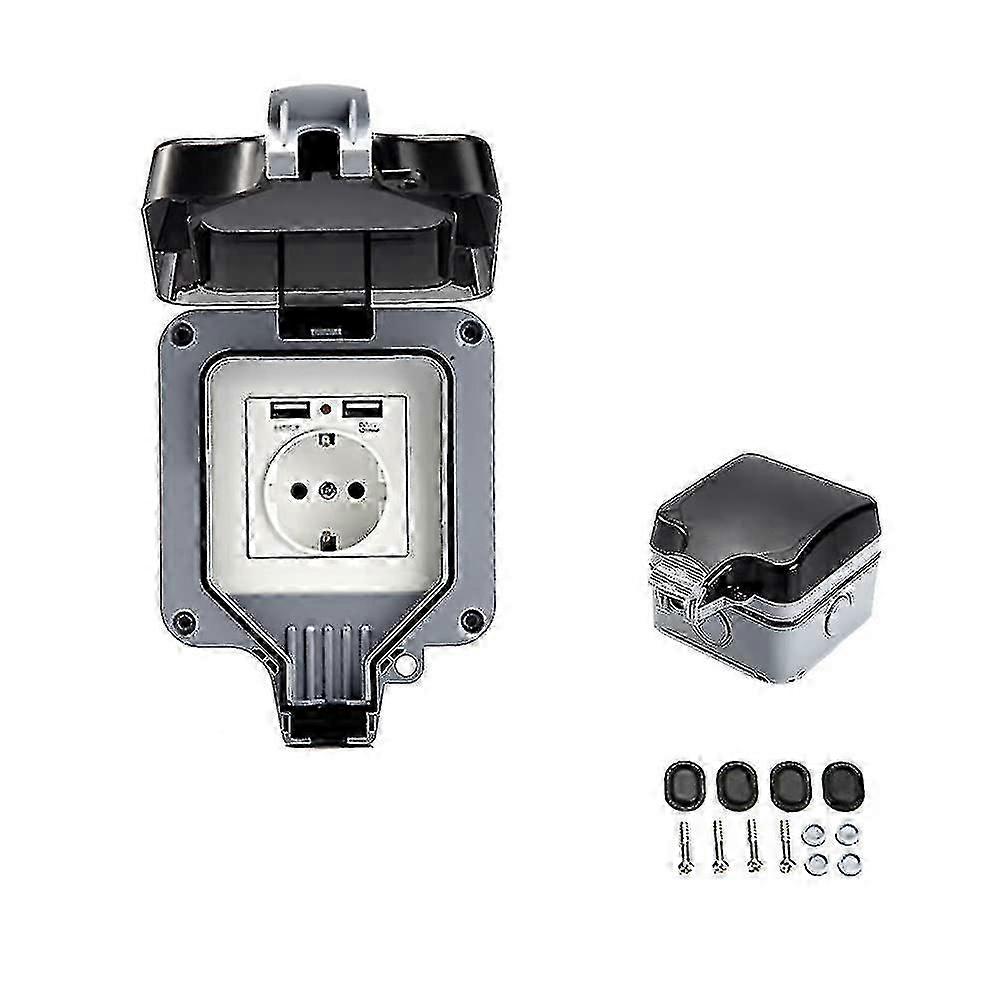 منفذ حائط مزدوج خارجي مع USB ، مقاوم للماء ، شديد التحمل ، منفذ كهربائي مع صندوق حائط (فردي)