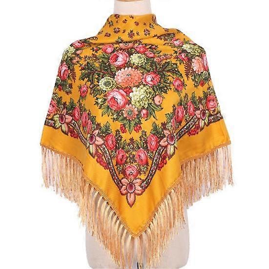 Yousheng Ethic Style Floral Print Shawl Fringed Elegant Soft Warm Fall Winter Middle-Aged Elderly Women Square Blanket Scarf Neck Wrap