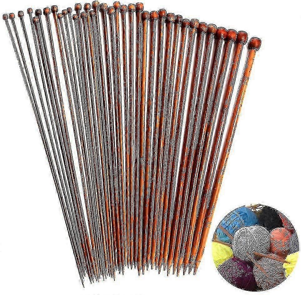 Bamboo Knitting Needles Set Single Pointed Carbonized 2mm-10mm 36pcs