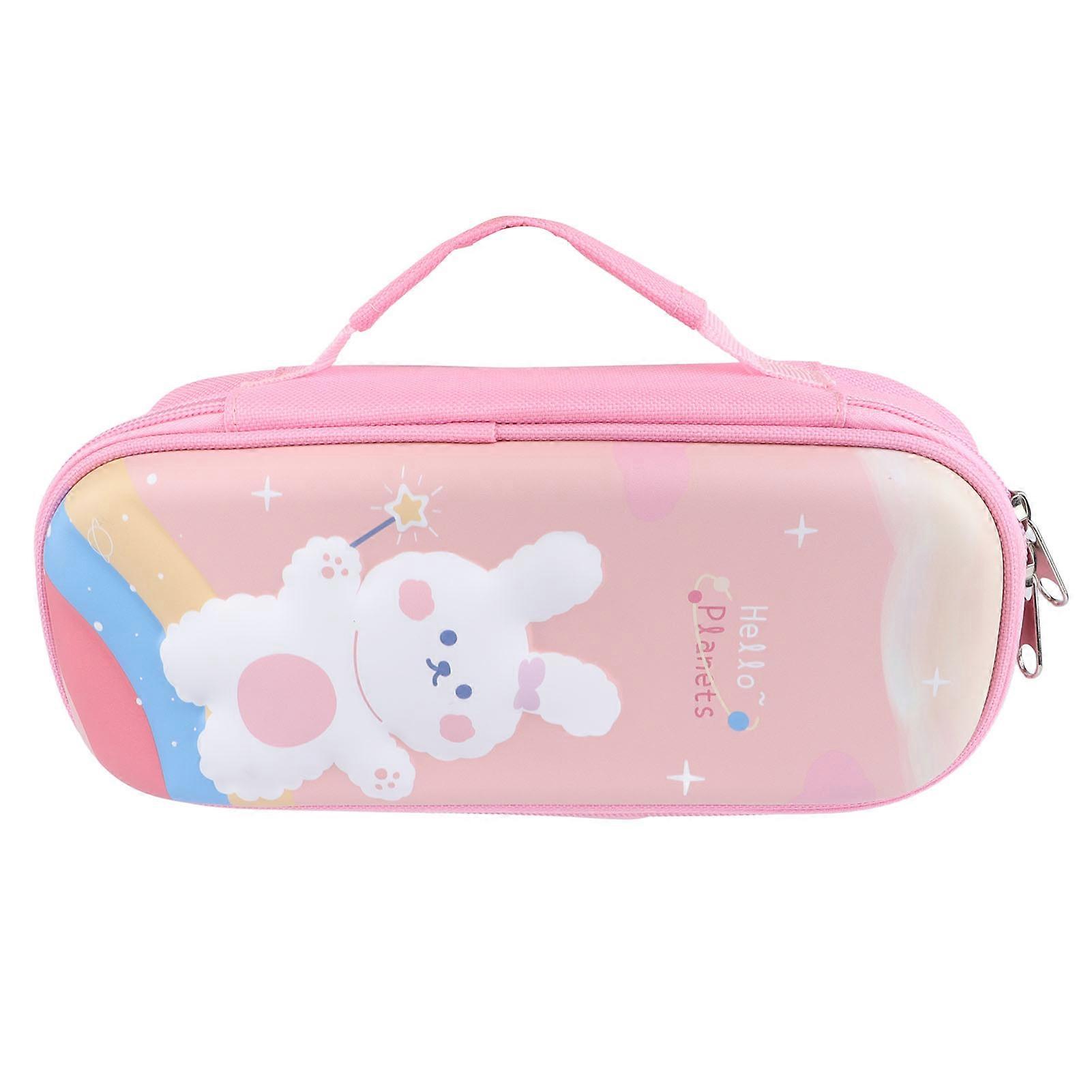 Pencil Case Double Layers EVA Password Cartoon Pink Rabbit Large Capacity Pencil Pouch for School Home