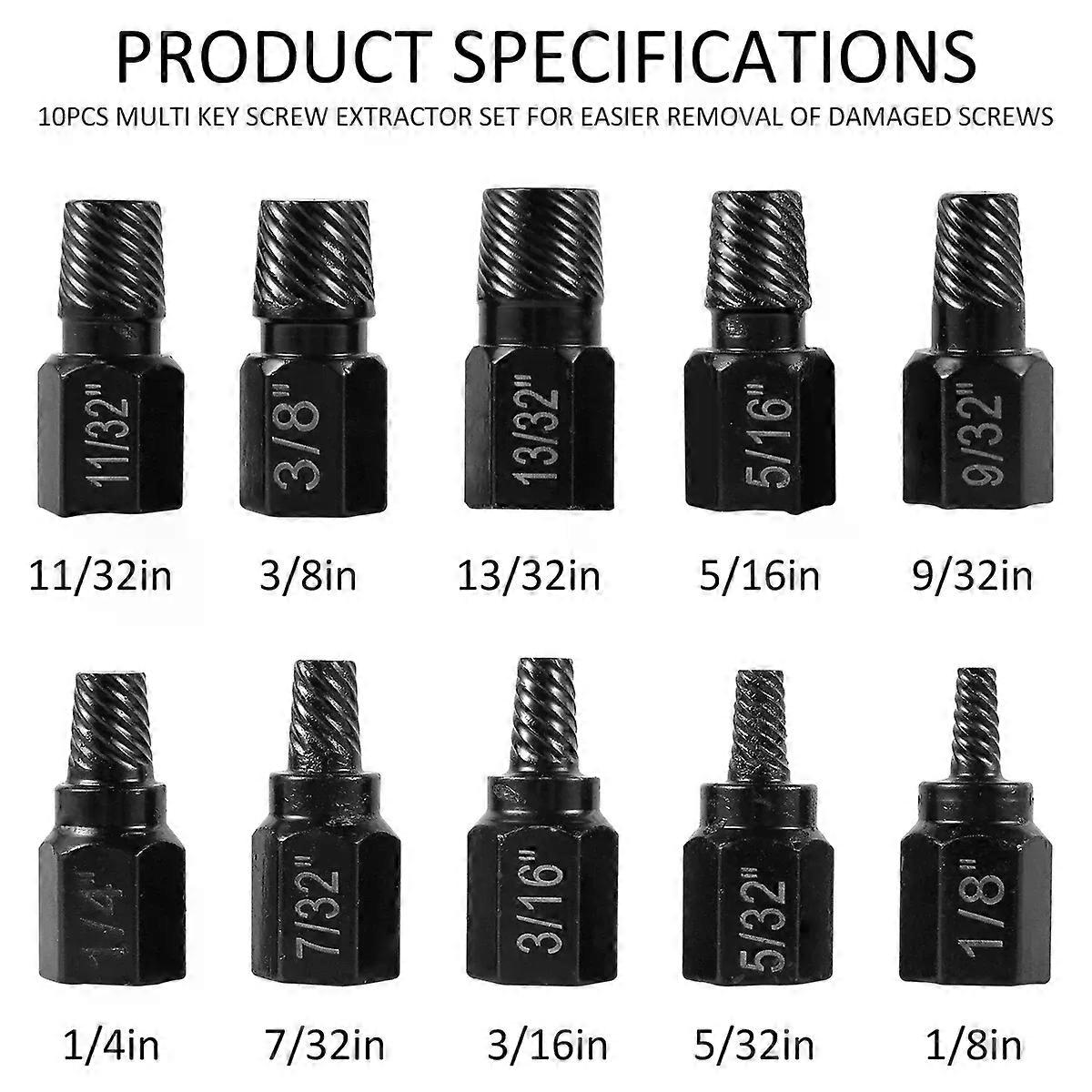 26/10Pcs Damaged Screw Extractor Bolt Nut Extractor Set Drive Rusted Screw Remover Tool Broken Screw Stud Removal Kit 3/8Inch