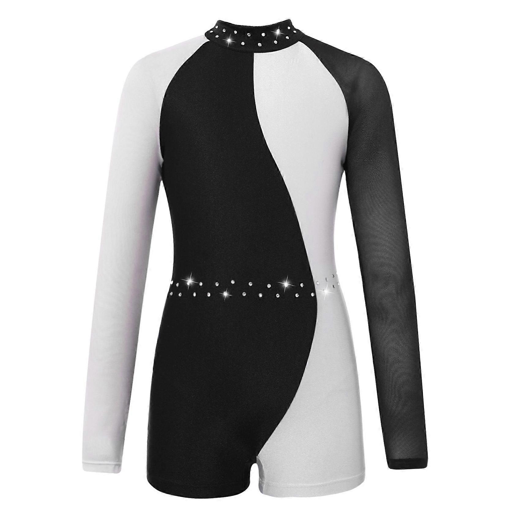 Ballet Leotard for Kids Girls Mesh Long Sleeve Contrast Color Dance Leotards Unitard Gymanstics Jumpsuit Dancewear