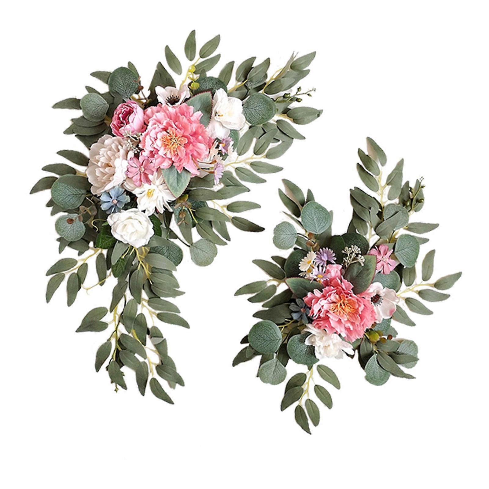 2Pcs Artificial Wreath Ornament Wall Hanging Wedding Arch Flower for Window