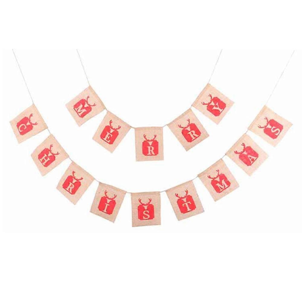 Merry Christmas Banner With Christmas Theme Patterns, Unique Design Linen Material For Reusable Decor, Eco-Friendly High-Quality Pre-Assembled