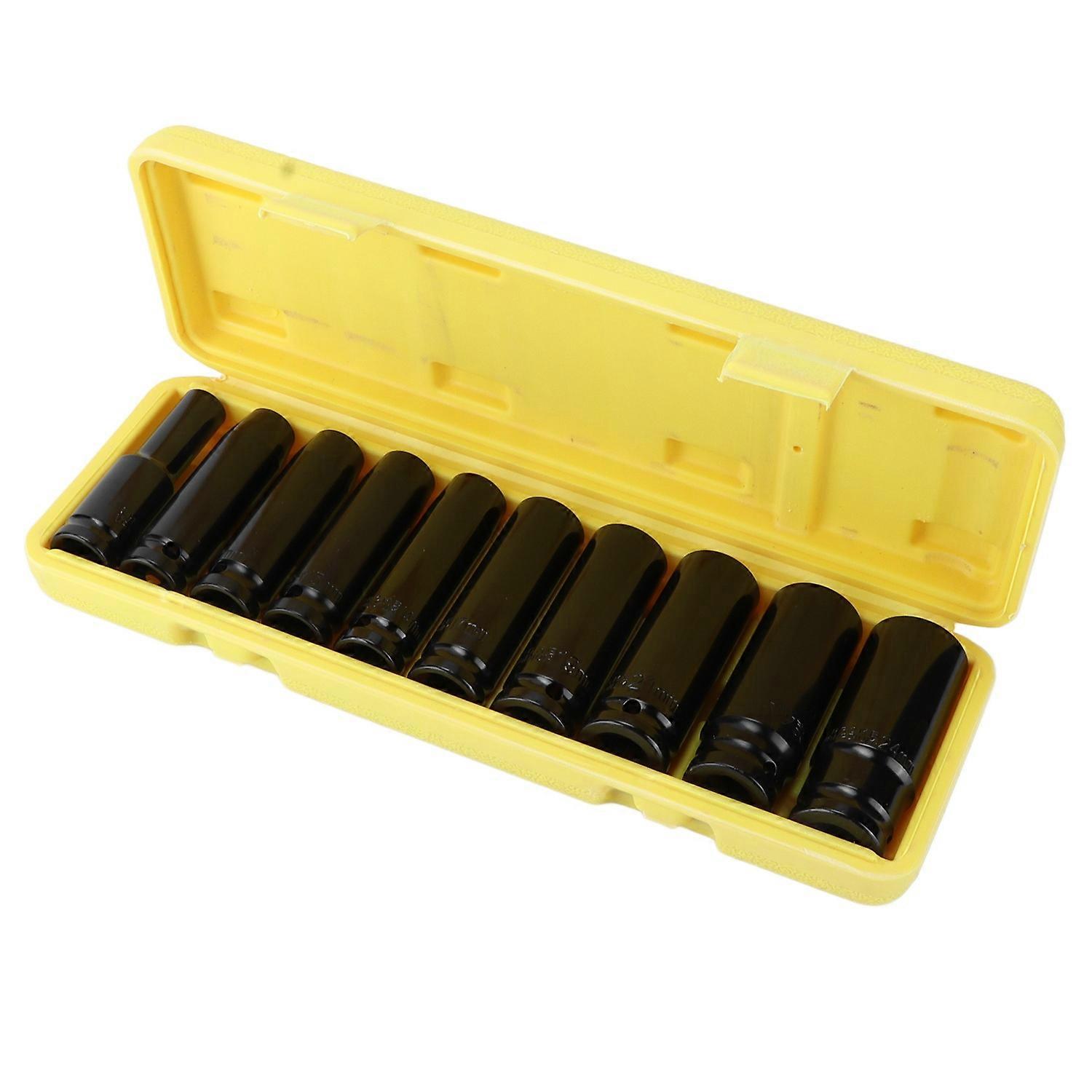 10pcs 1/2in Deep Drive Impact Socket Set 6‑Point 8‑24mm Carbon Steel Auto Repairing Tool