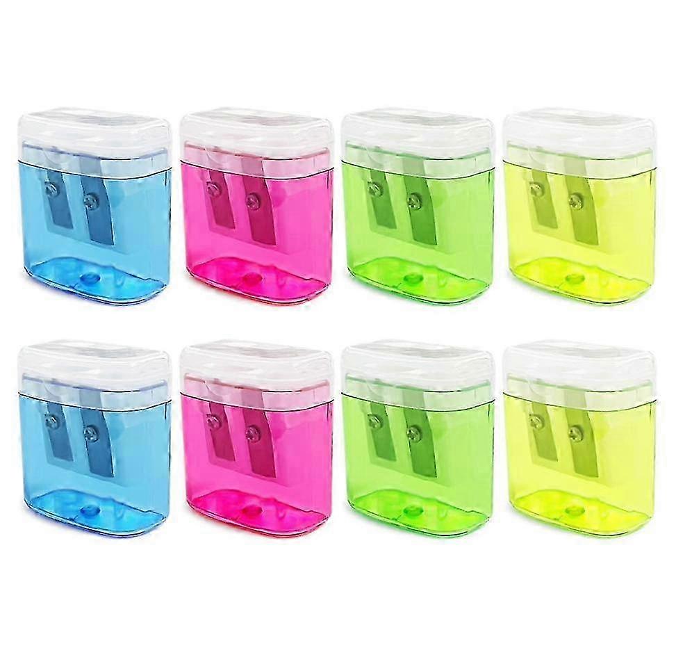 Portable 8-Piece Double Hole Pencil Sharpener with Manual Operation and Container for Kids and Home Use