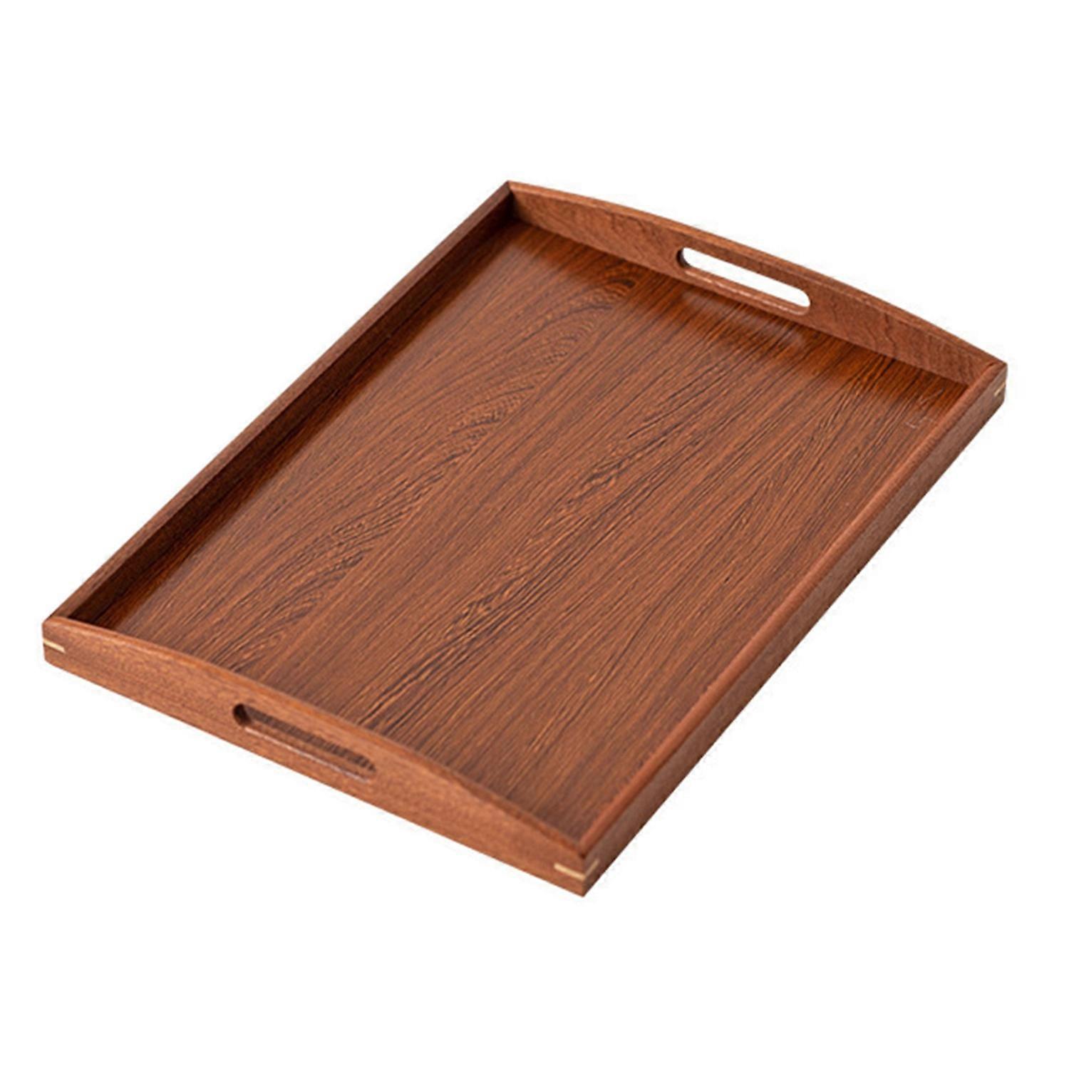 Wooden Serving Tray Handmade Rectangular Tray Wood Coffee Table with Cut Out Handles for Party