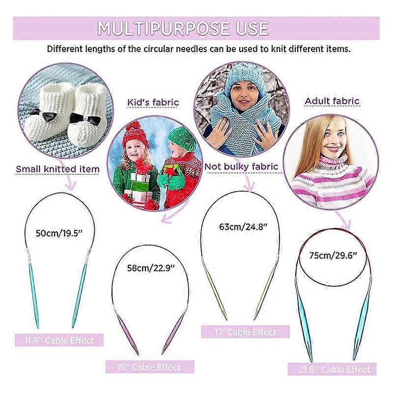 26 Pieces Aluminum Interchangeable Circular Knitting Needle Set