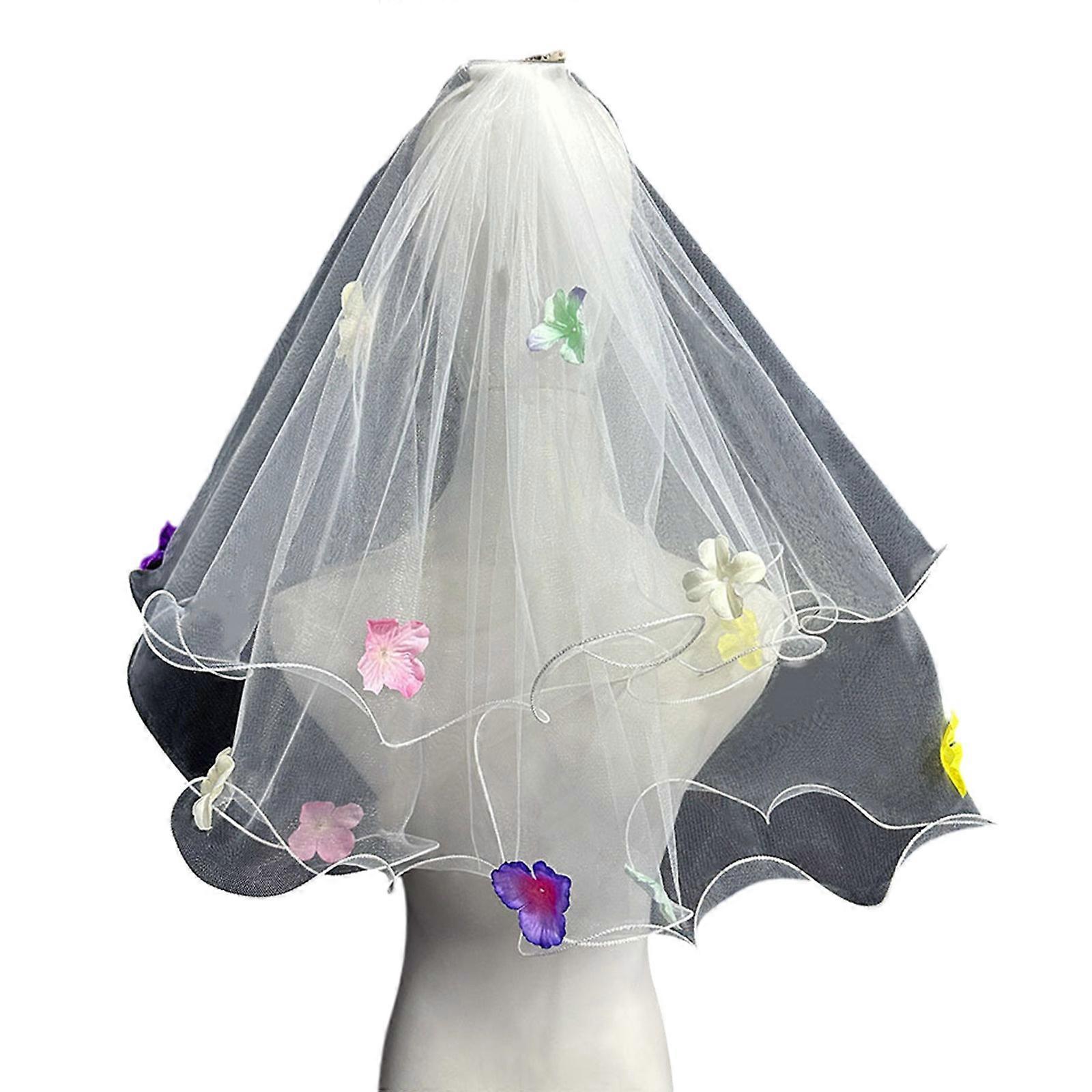 Voile de mariée clouté, couvre-tête de fleurs, couvre-cheveux de mariage, voile de mariage blanc, foulard, voile court