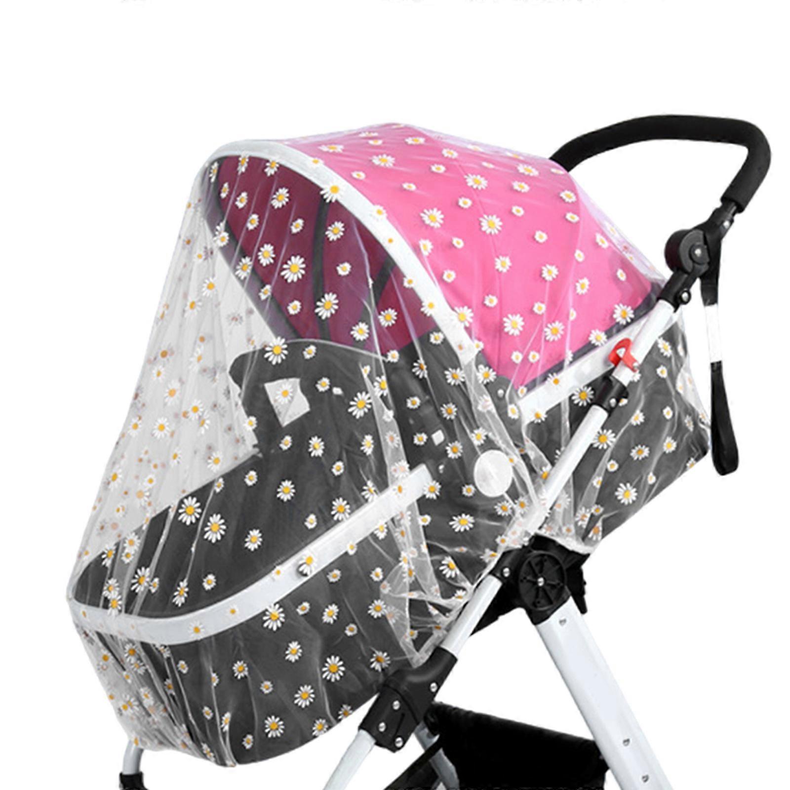 Infants Pushchair Fly Net with Delicate Daisy Embroidery, Soft & Breathable Mesh Strollers Netting Tent Cover for Baby Daisy white