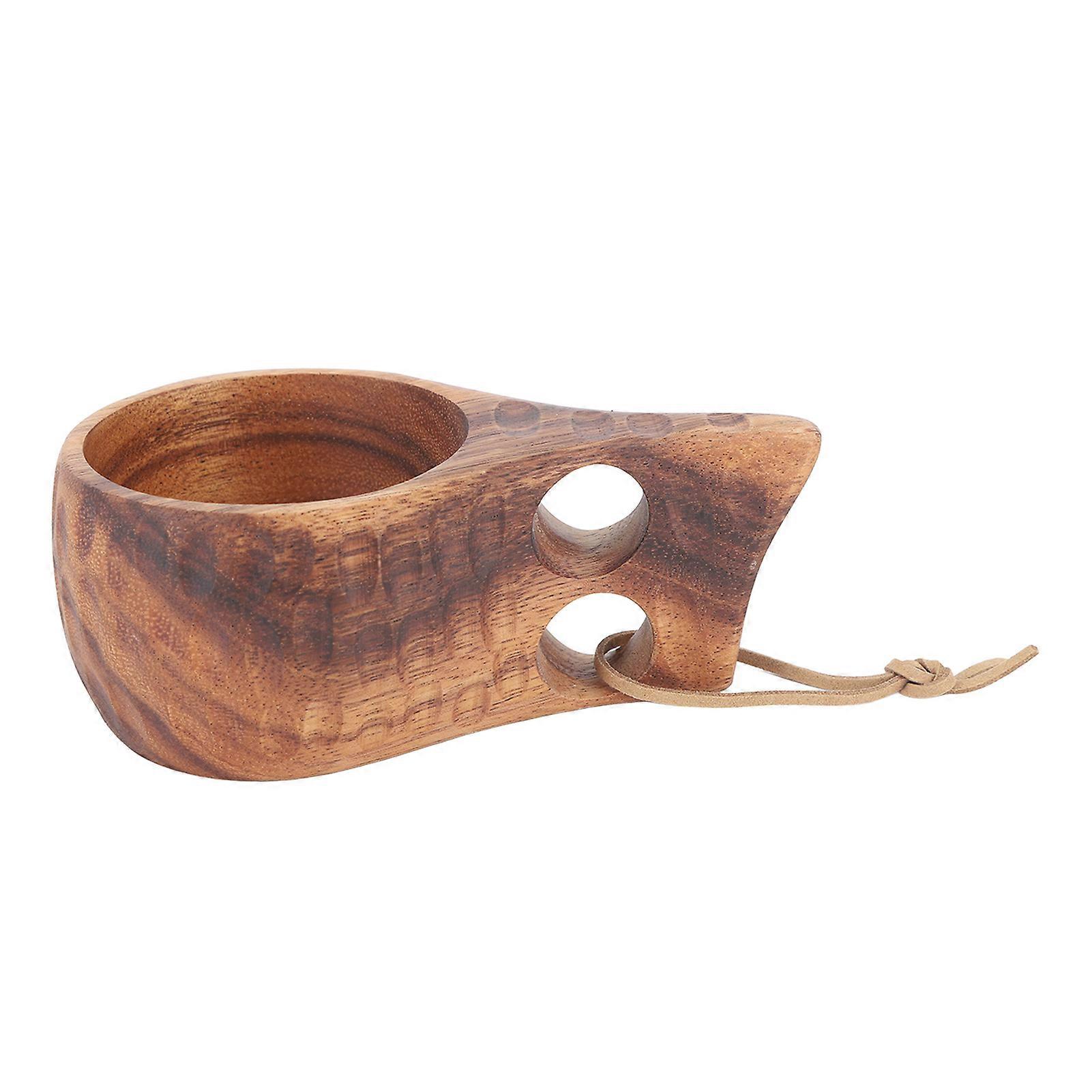 220ml Wooden Camping Mug Heat Insulation Finely Polished with Handle for Outdoor Hiking Double Hole Tortoiseshell Pattern