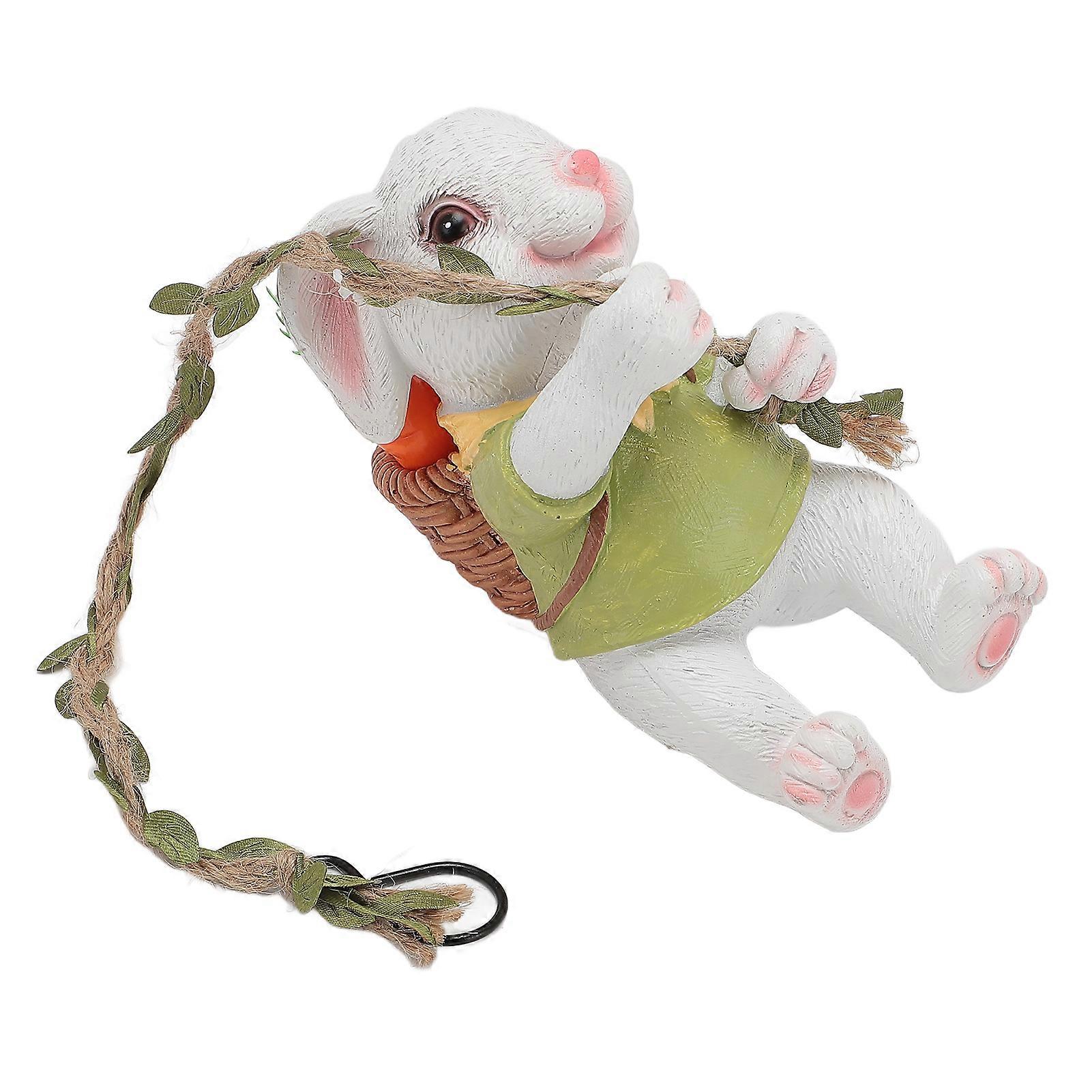 Rabbit Statue with Simulated Carrot Cute Resin Climbing Bunny Sculpture for Garden Decoration White 
