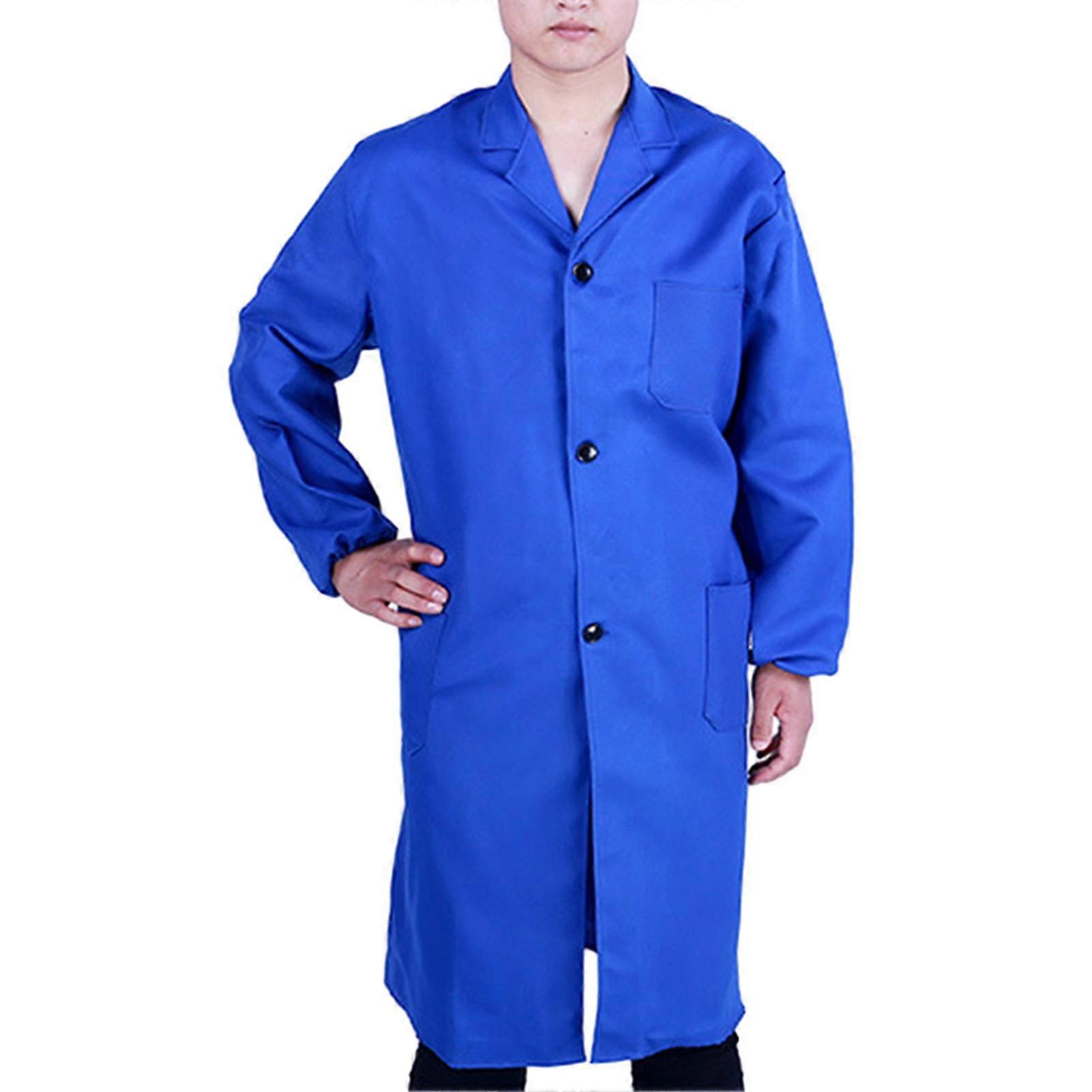Durable and Stain-Proof Single-Breasted Robe-Style Long-Sleeve Solid Color Workwear with Pockets and Storage Capacity for Warehouse Use