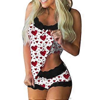 Frauen Sexy Kontrast Blumen Spitze 2Pcs Cami Pyjamas Dessous Set Spaghetti Strap Bowknot für Tank Top Mini Shorts Sleepwea Rosa XL