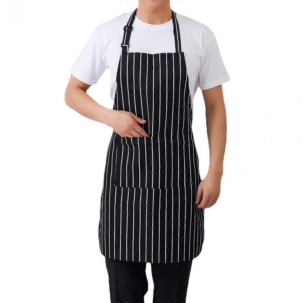 Apron Kitchen Accessories Adjustable Black Stripe Bib Apron With 2 Pockets