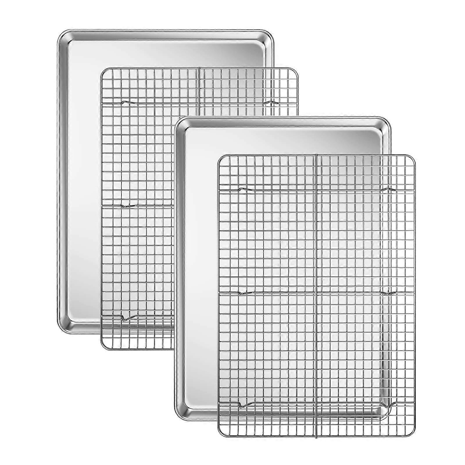 2 Sets Stainless Steel Baking Sheet with Cooling Rack Set for Baking and Cooling 17.3 x 12.3 x 1 Inch