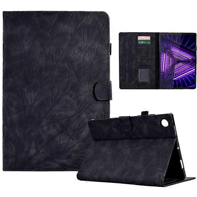 Stoßfeste Lederhülle Kompatibel für Lenovo Tab M10 Plus TB-X606F Tree Imprinted Tablet Case mit Kartensteckplatz