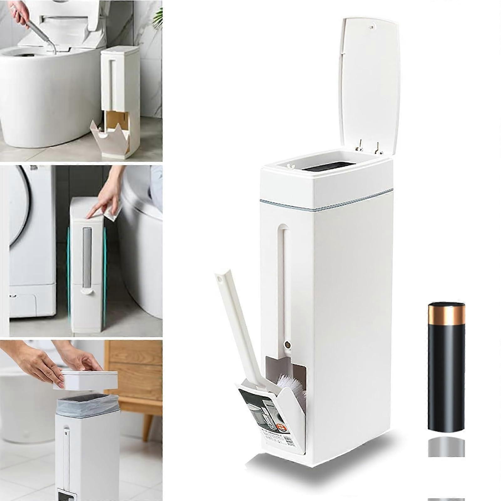 Fine bath trash with lid, caravan toilet brush and holder set, 14 l narrow toilet garbage