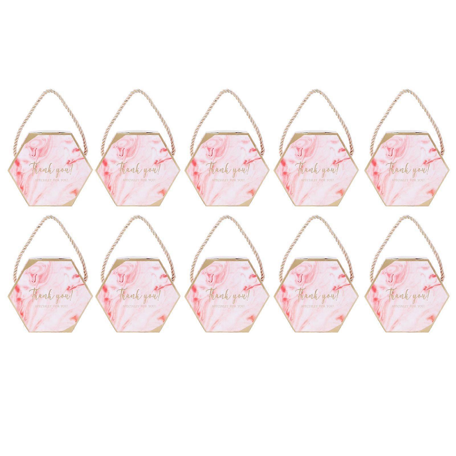 10 Set Candy Boxes with Ropes, Hexagonal Chocolate Gift Boxes for Weddings