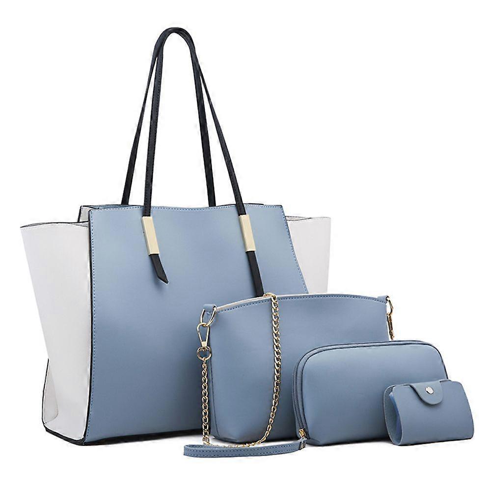 Women's PU Handbag Set with Color Block Design