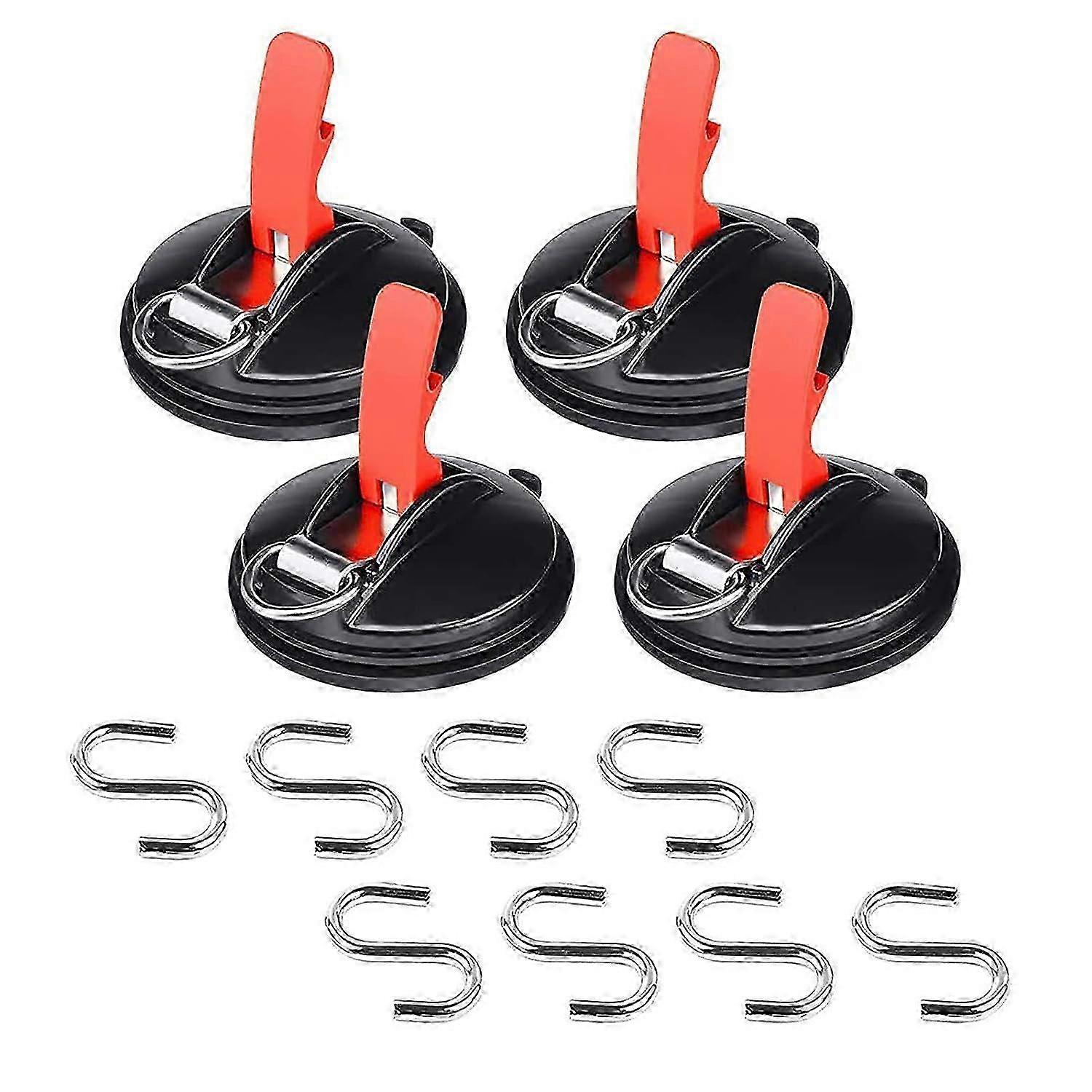 4 Pieces Suction Cup Anchor with Tie-Down Hook Fixing, 8 S-Hooks