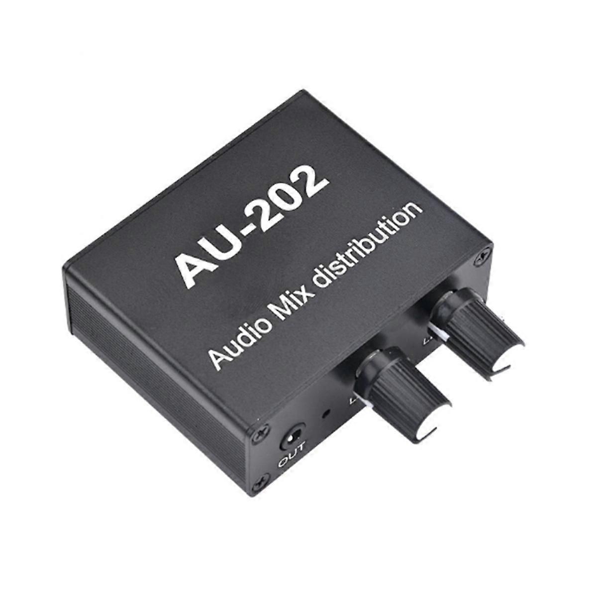 AU-202 2 Input 2 Output Stereo Mixer Audio Distributor for Headphone External Power AMP Volume Alone Control
