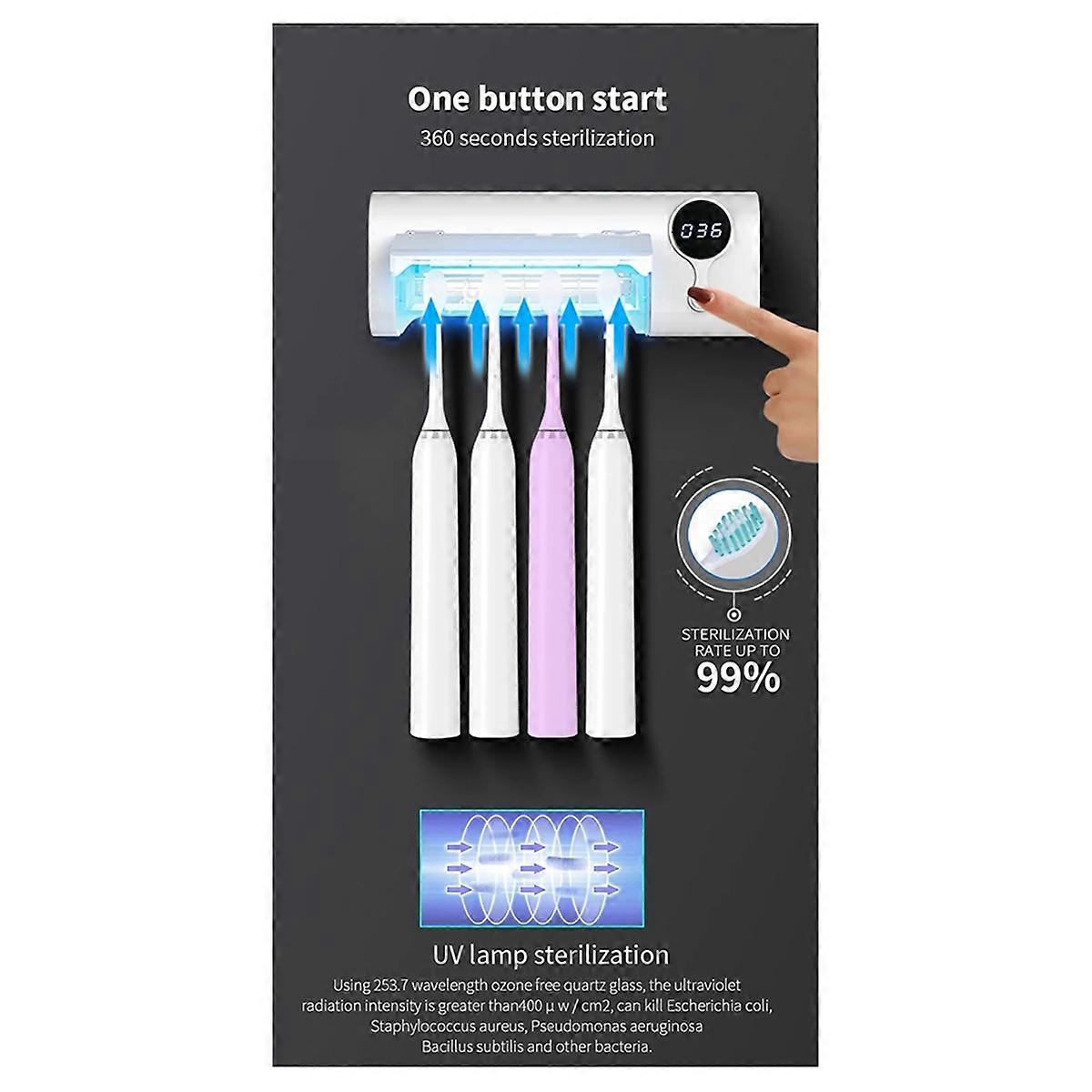 Wall-Mounted Toothbrush Sterilizer and Bracket, 4 Toothbrush Slots, Cleaning Toothbrush, Suitable fo