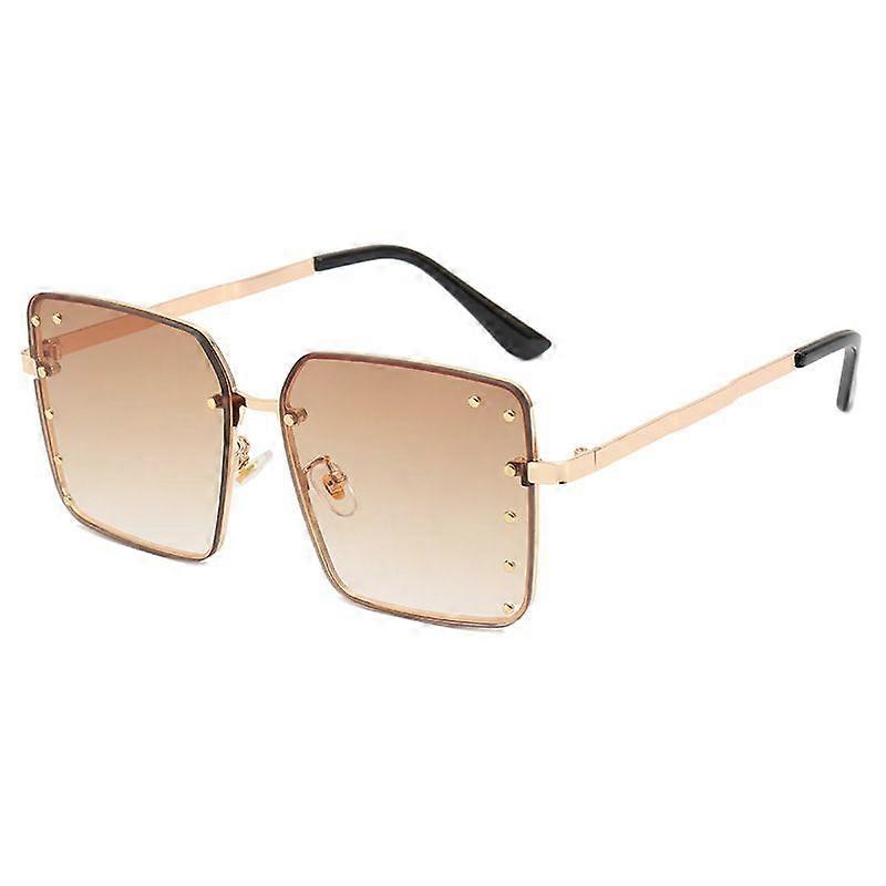 Wekity Femmes Rimless Oversized Studded Sunglasses Gradient Lens Rivet Fashion