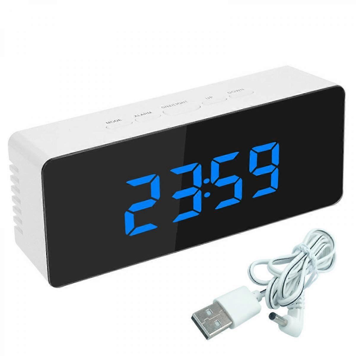 Digital Mini Led Clock Mirror Alarm Clock With Thermometer Calendar Function(Blue)