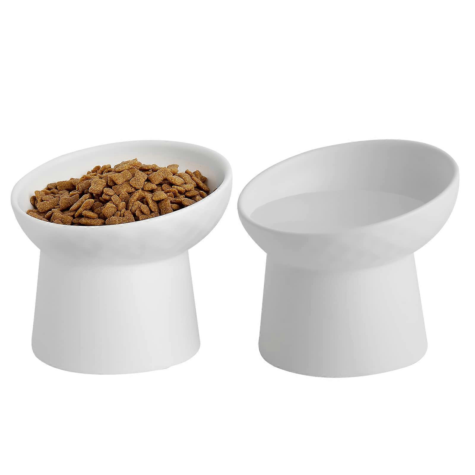 Ceramic Raised Cat Bowls, Elevated Tilted Cat and Food Water Bowls Set, Porcelain Pet Feeder