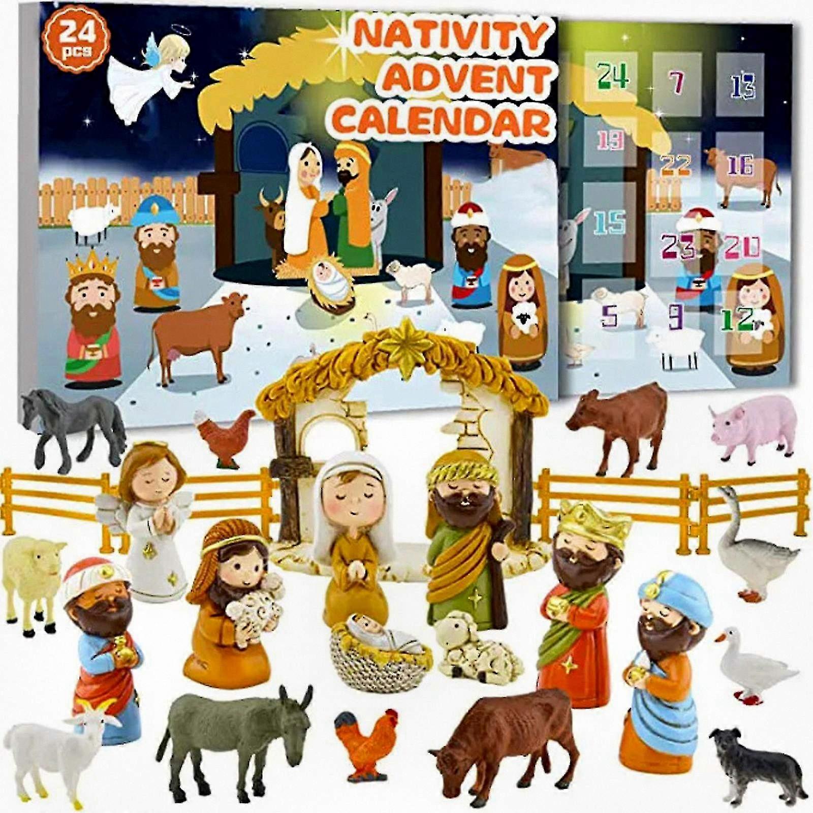Christmas Nativity Advent Calendar with Figurines for Holiday Decor