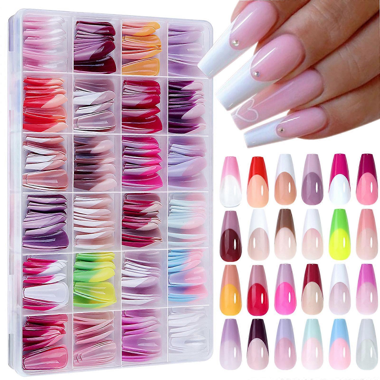 288pcs Glossy Artificial Nail Full Coverage Multicolor Press On Fingernails Stick on Nail with Convenient Storage Case