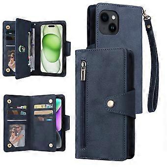 Compatible For iPhone 15 Plus Wallet Rivet Decor PU Leather Case Stand Phone Cover