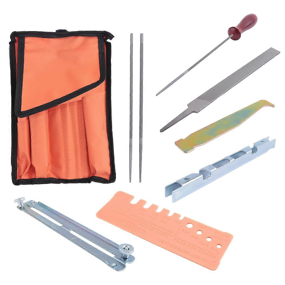 10Pcs Chainsaw Sharpener File Kit,Wood Handle,Files,Depth Gauge