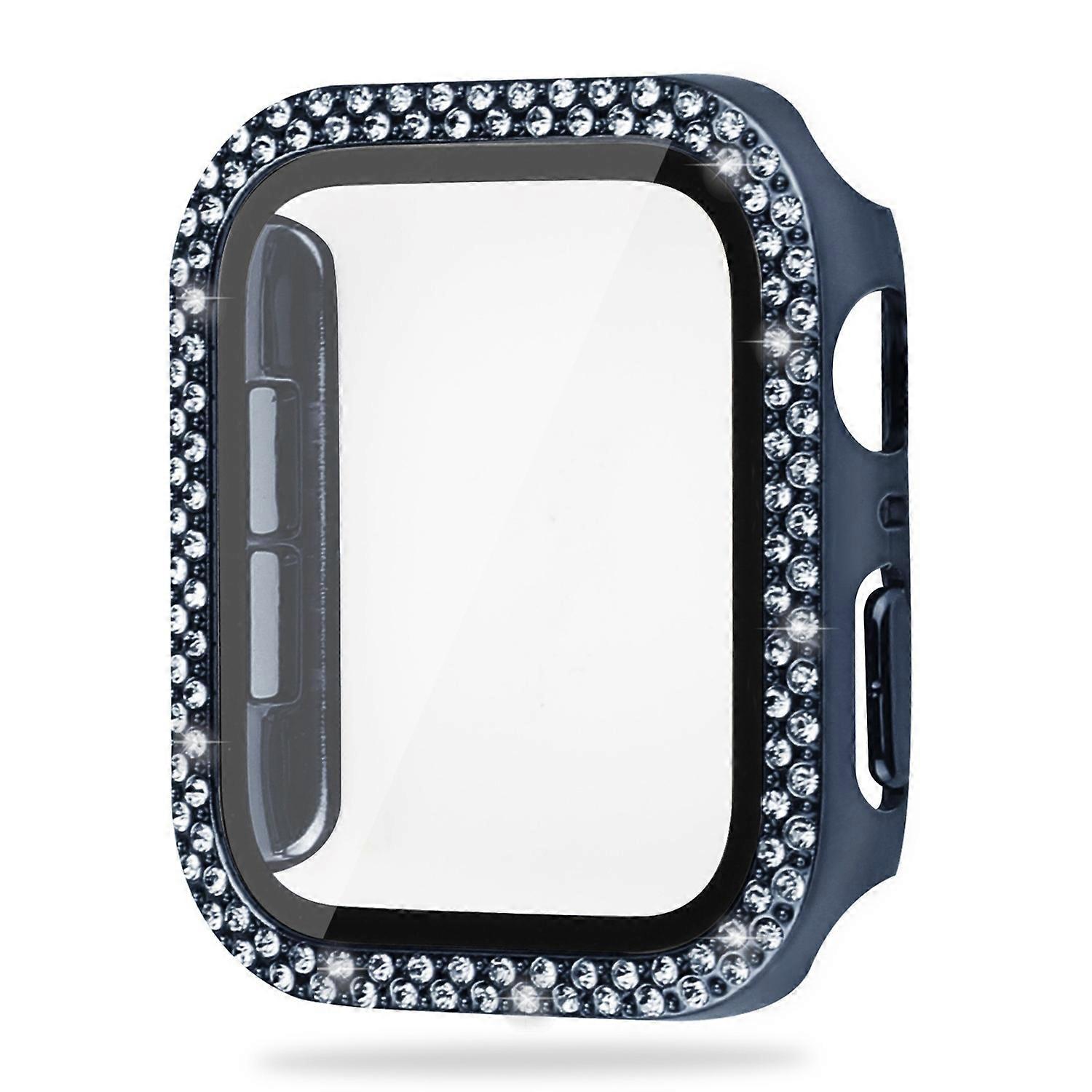 For Apple Watch Series 9/8/7 45mm Double Rhinestone Decor Protective Cover Hard PC Bumper Frame with