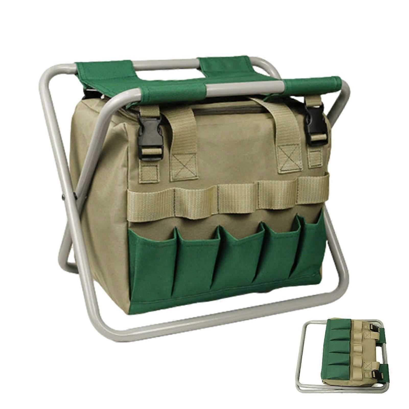 Folding Stool for Gardening, Foldable Camping Stool with Removable Tool Bag Ref: 1345